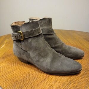 J. Crew Boots Suede Leather Classic Buckle Strap Block Heel Gray Women's size‎ 8
